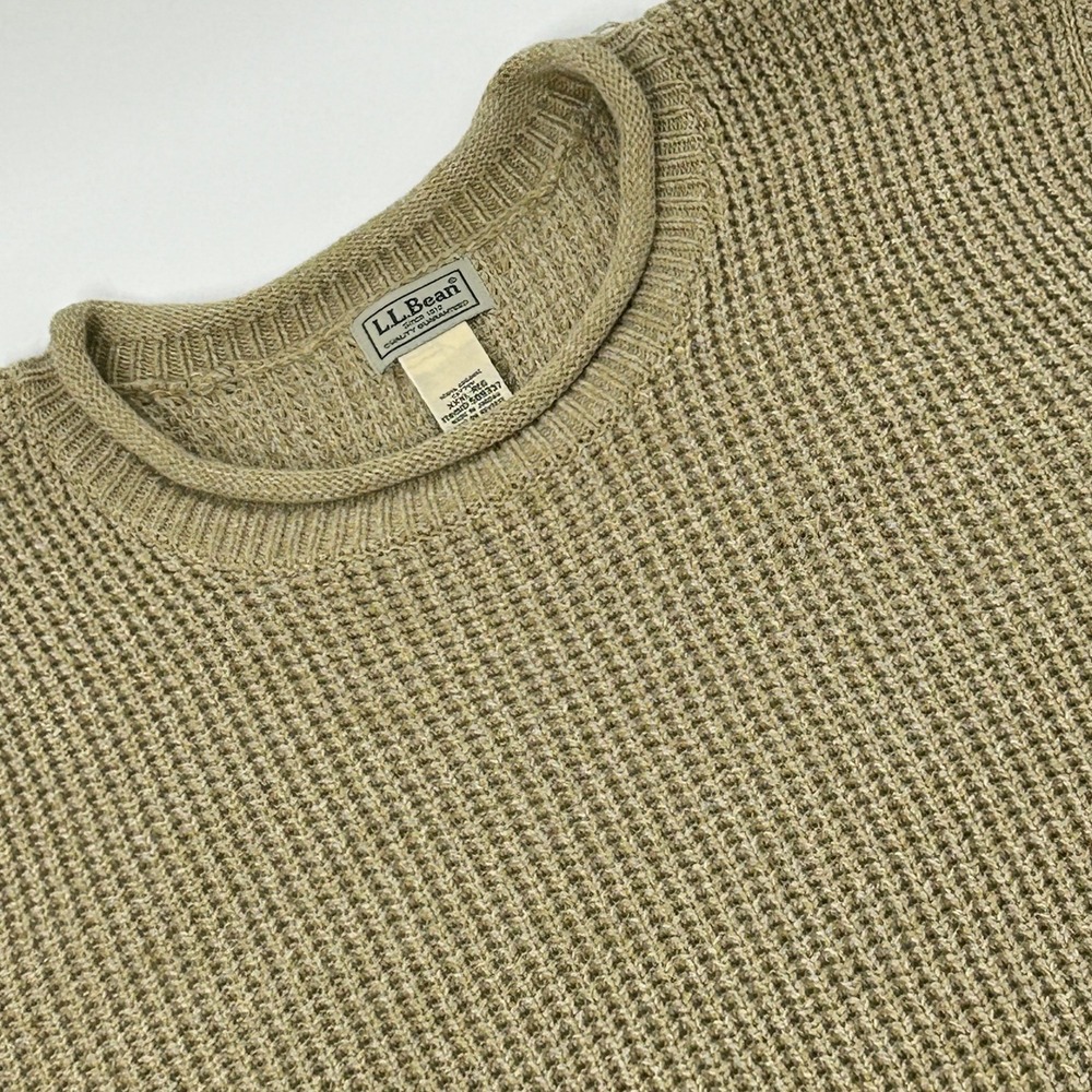 L.L. Bean Sweater Mens XXXL Beige Organic Cotton Waffle Knit Crewneck